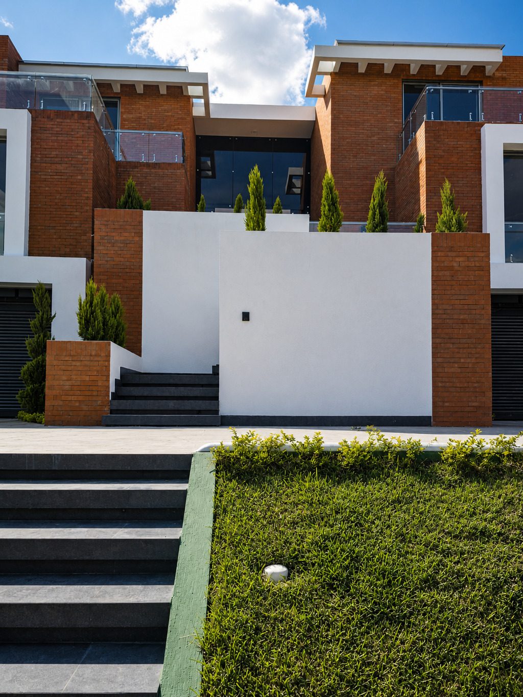 Casa Acacias de Cayalá — fachada frontal con escaleras negras