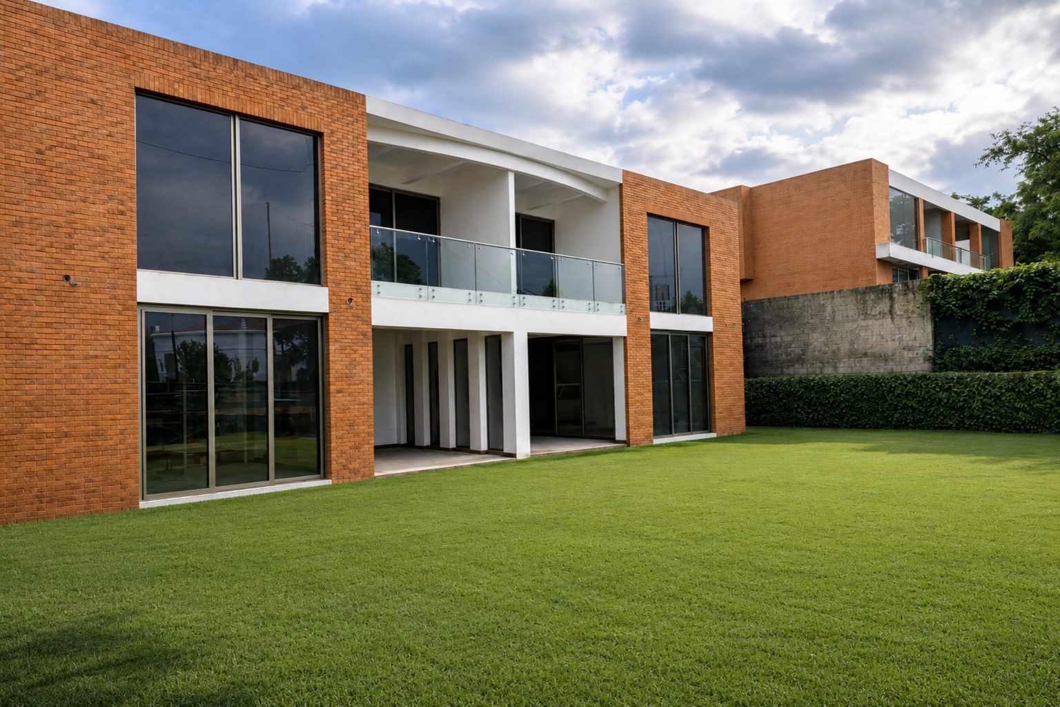 Casa Acacias de Cayalá — fachada posterior con jardín