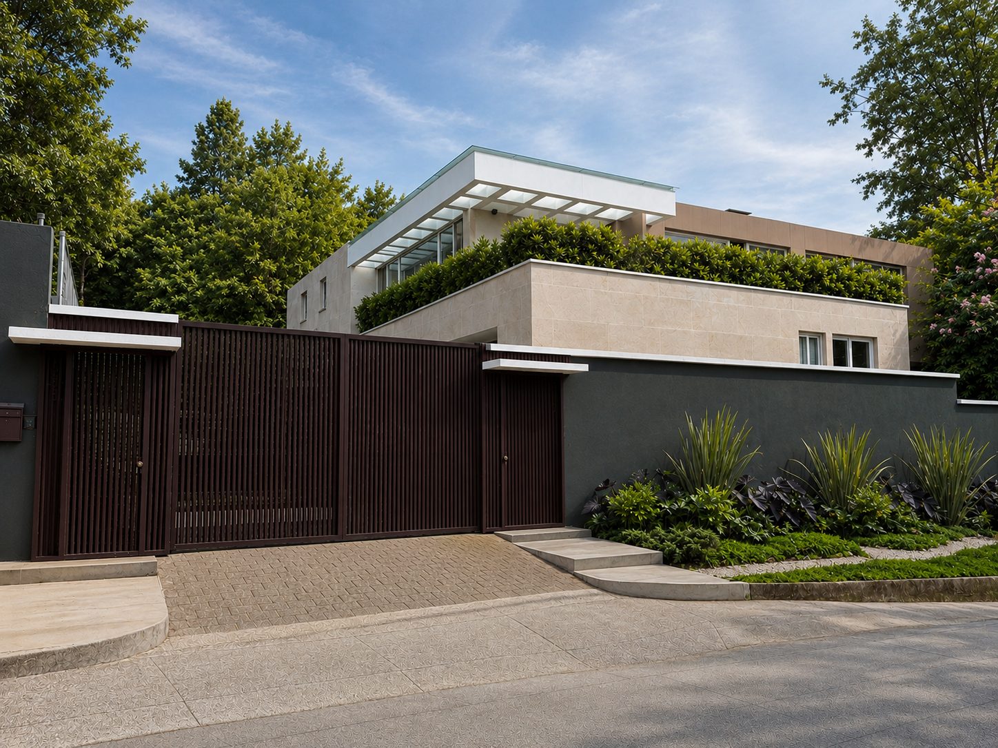 Casa Santa Rosalía — pabellón de jardín con techo de listones de madera y sala exterior