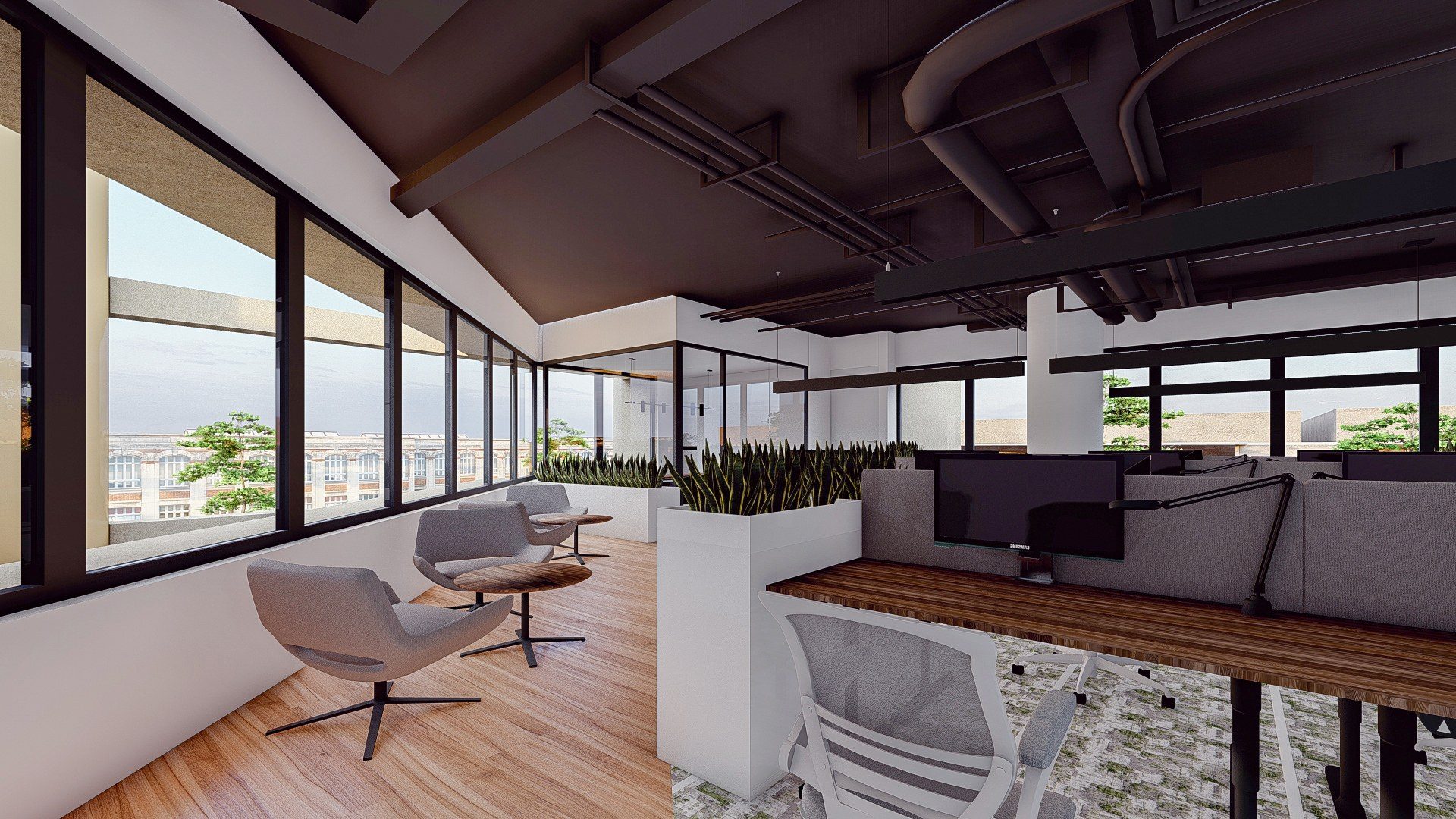 Área de trabajo y lounge — Oficinas Zona 9, Ciudad de Guatemala